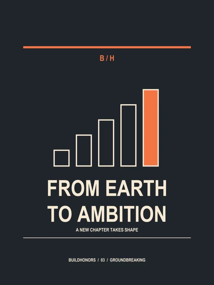 From Earth To Ambition artwork in light ink and orange on charcoal