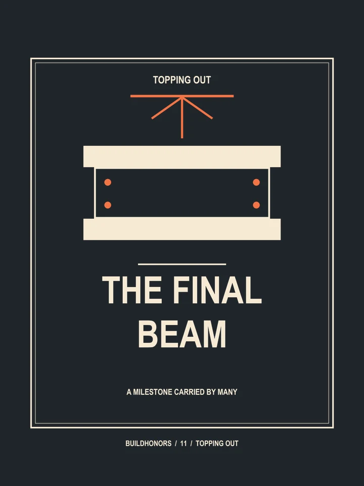 The Final Beam artwork in light ink and orange on charcoal