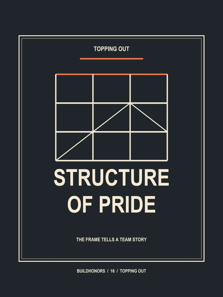 Structure Of Pride artwork in light ink and orange on charcoal