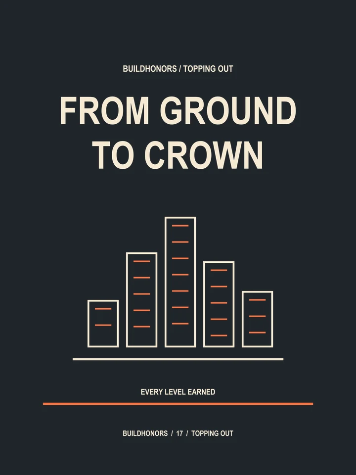 From Ground To Crown artwork in light ink and orange on charcoal
