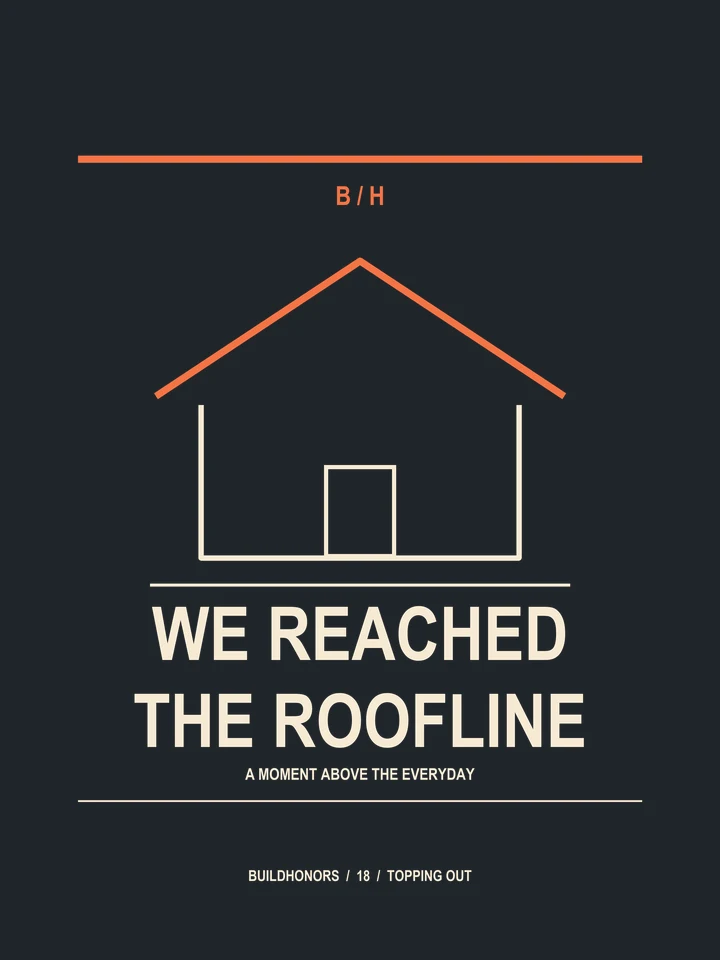 We Reached The Roofline artwork in light ink and orange on charcoal