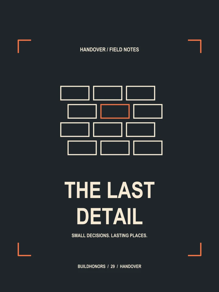 The Last Detail artwork in light ink and orange on charcoal