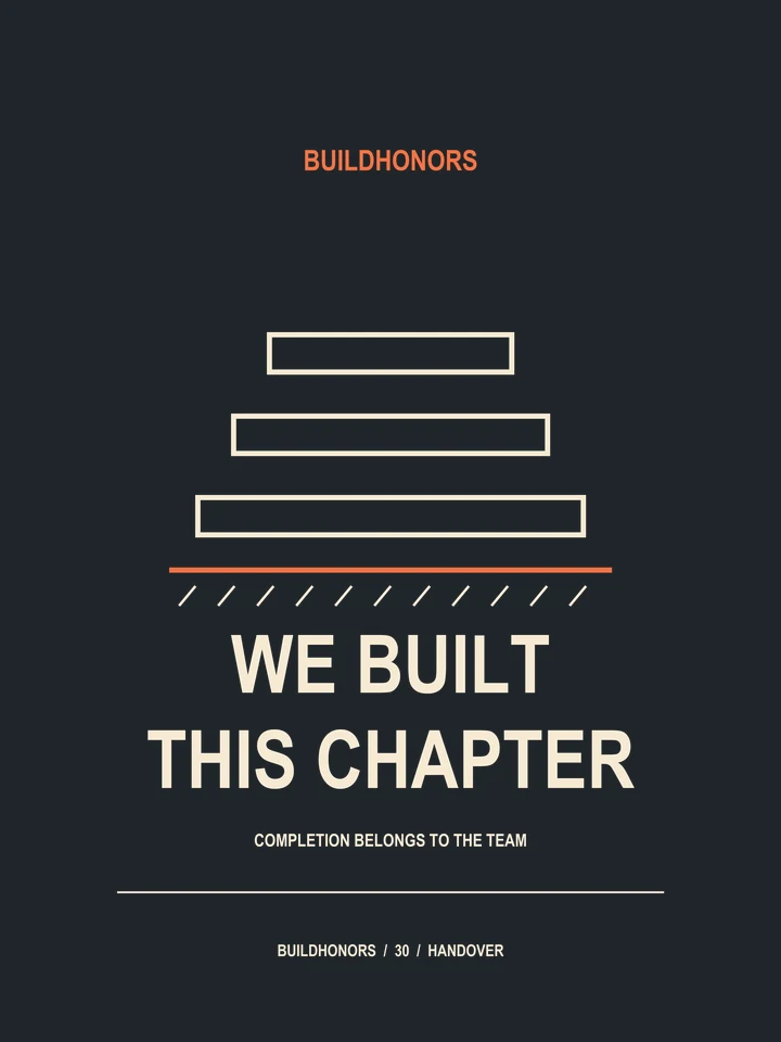We Built This Chapter artwork in light ink and orange on charcoal