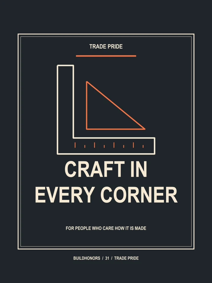 Craft In Every Corner artwork in light ink and orange on charcoal