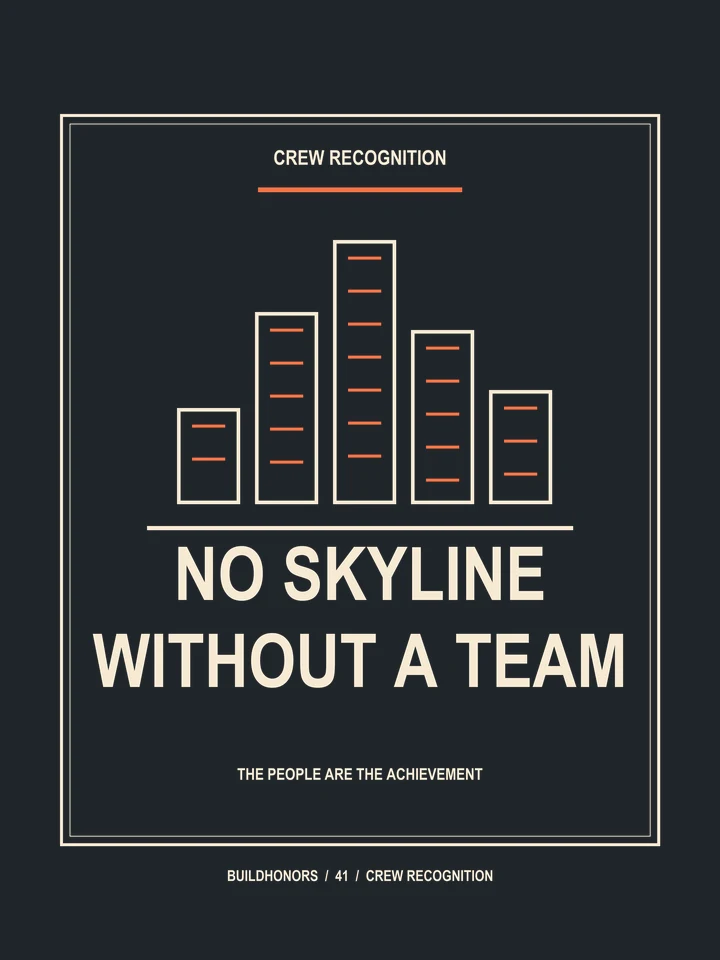 No Skyline Without A Team artwork in light ink and orange on charcoal
