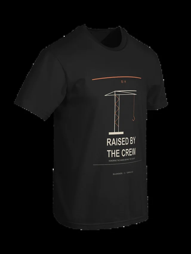 Raised By The Crew — Heavyweight Tee in black, supplier-generated front mockup