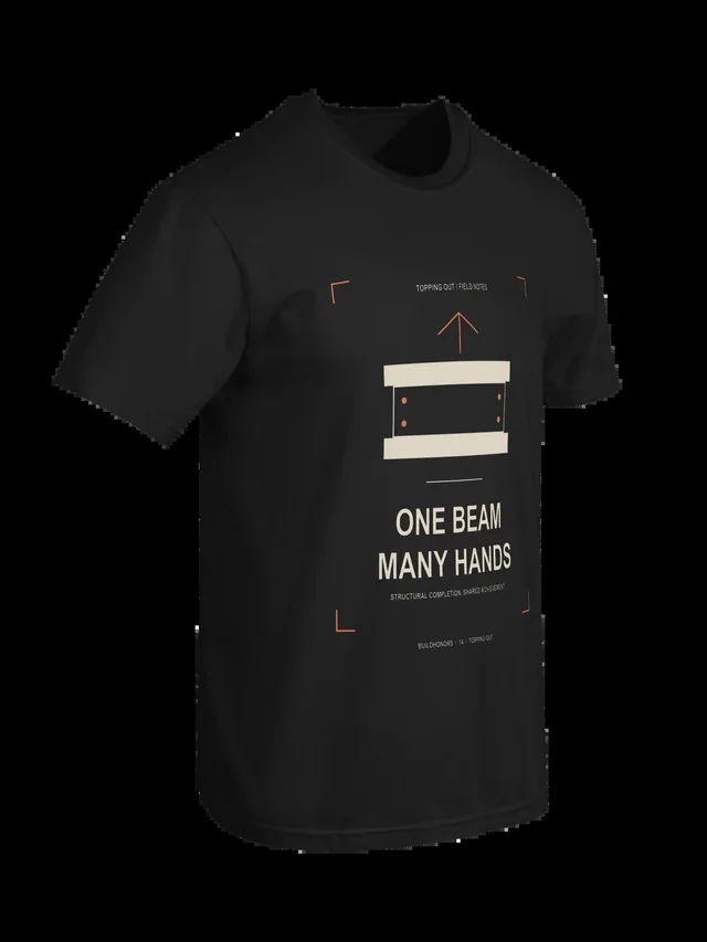 One Beam Many Hands — Heavyweight Tee in black, supplier-generated front mockup