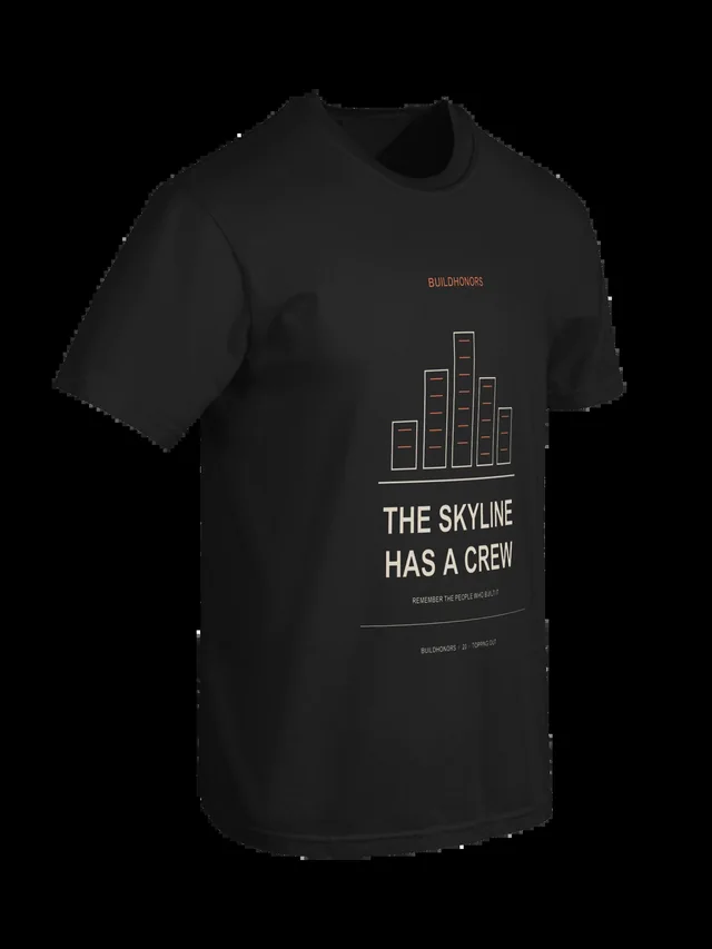 The Skyline Has A Crew — Heavyweight Tee in black, supplier-generated front mockup