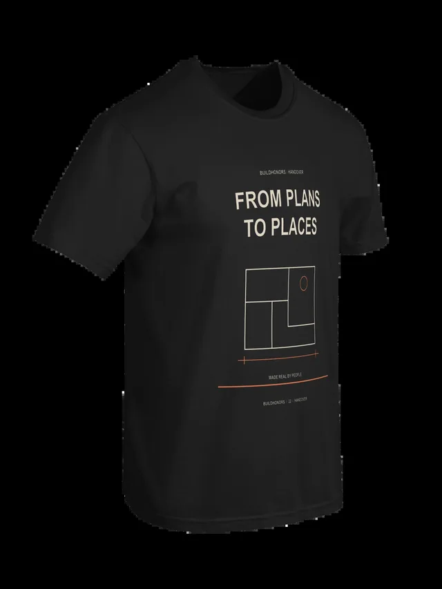 From Plans To Places — Heavyweight Tee in black, supplier-generated front mockup