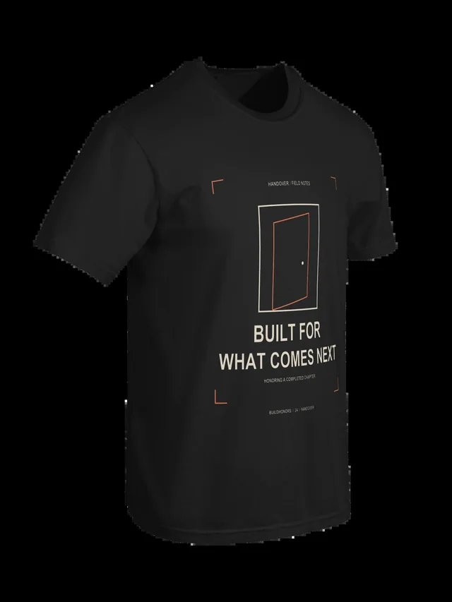 Built For What Comes Next — Heavyweight Tee in black, supplier-generated front mockup