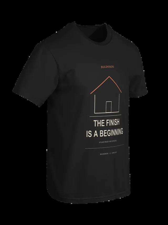 The Finish Is A Beginning — Heavyweight Tee in black, supplier-generated front mockup