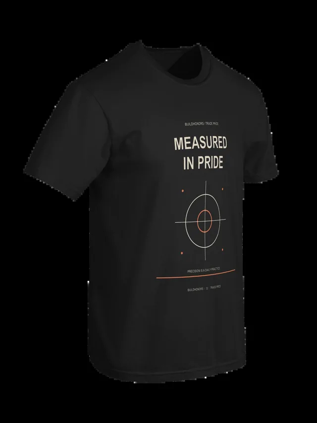 Measured In Pride — Heavyweight Tee in black, supplier-generated front mockup