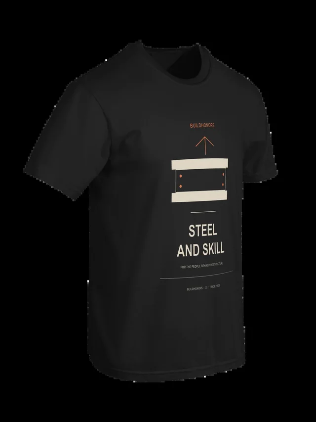 Steel And Skill — Heavyweight Tee in black, supplier-generated front mockup