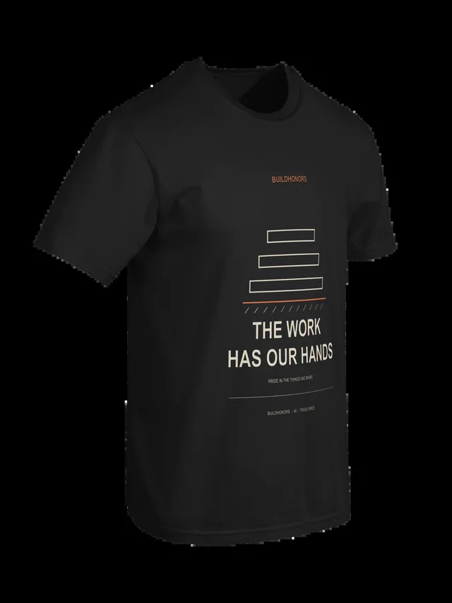 The Work Has Our Hands — Heavyweight Tee in black, supplier-generated front mockup