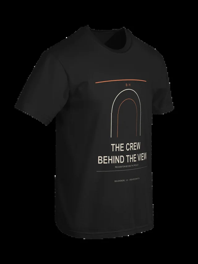 The Crew Behind The View — Heavyweight Tee in black, supplier-generated front mockup