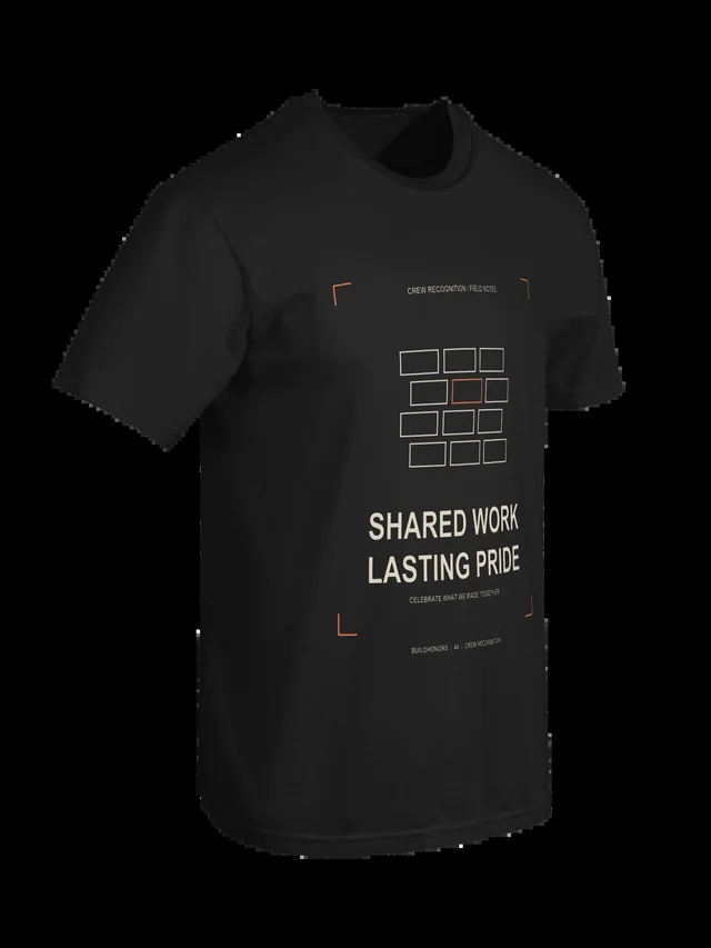 Shared Work Lasting Pride — Heavyweight Tee in black, supplier-generated front mockup